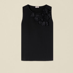 Oltre - Top de algodón con aplicaciones florales - Negro