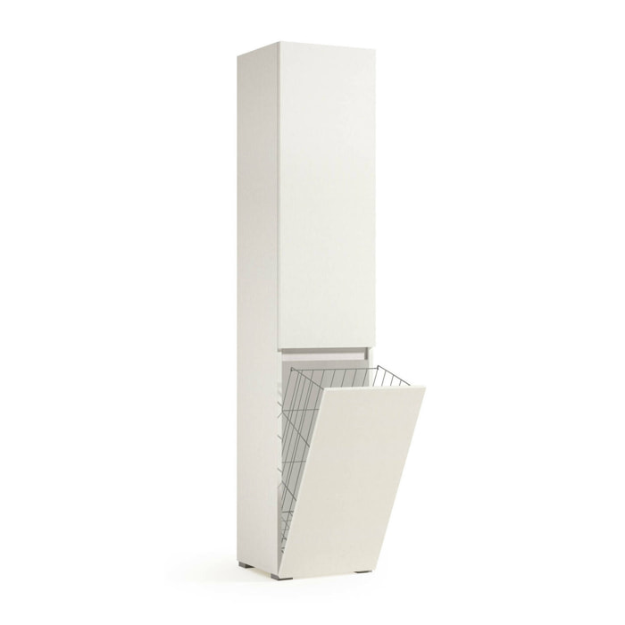 Armadio multiuso 2 ante Aro, Mobile lavanderia a 2 ante, Colonna da bagno con cestello portabiancheria, 100% Made in Italy, 45x37h195 cm, Bianco