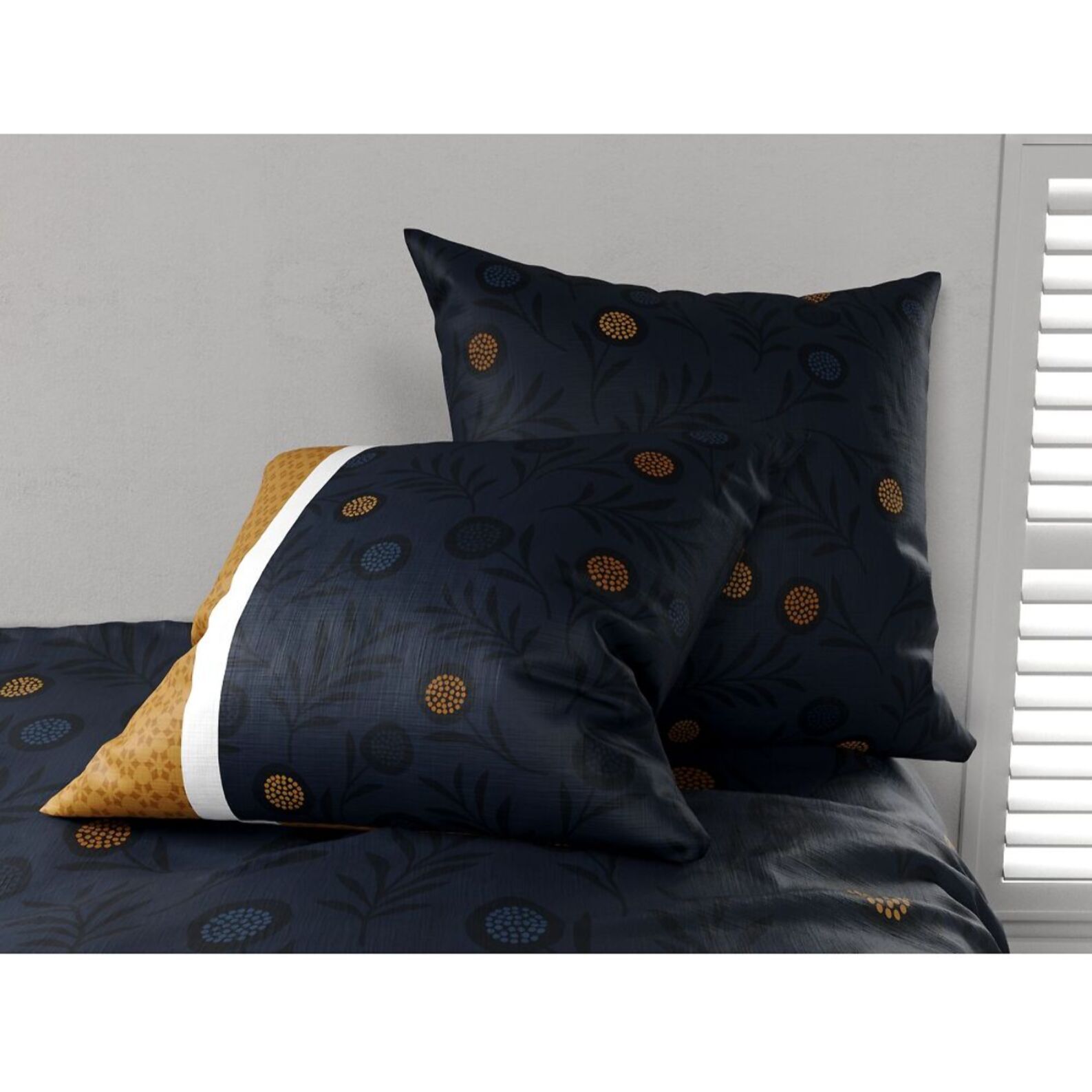 Parure housse de couette coton jaune