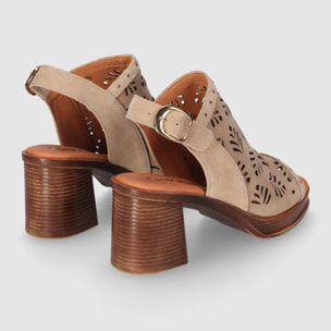 Sandalias de Serraje - Piedra - Tacón: 6 cm