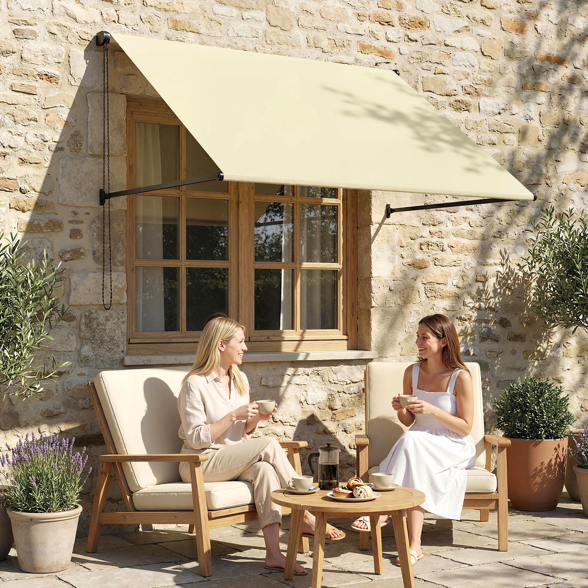 Store banne manuel inclinaison réglable acier alu. dim. 150L x 116l (avancée) cm polyester imperméabilisé anti-UV crème