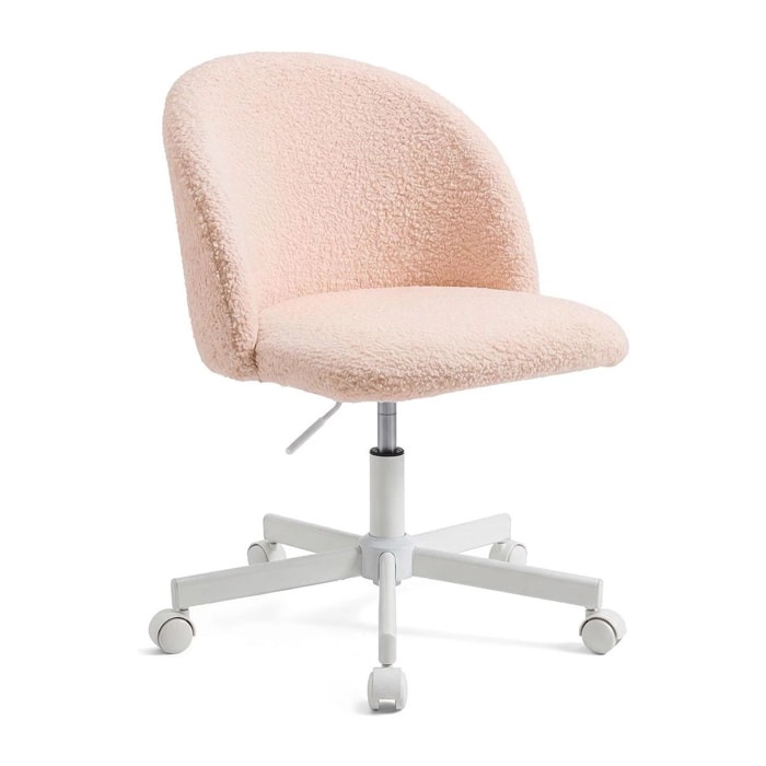 Silla de escritorio tapizada en borreguito rosa empolvado 76-89,5 cm Candy Rosa Empolvado