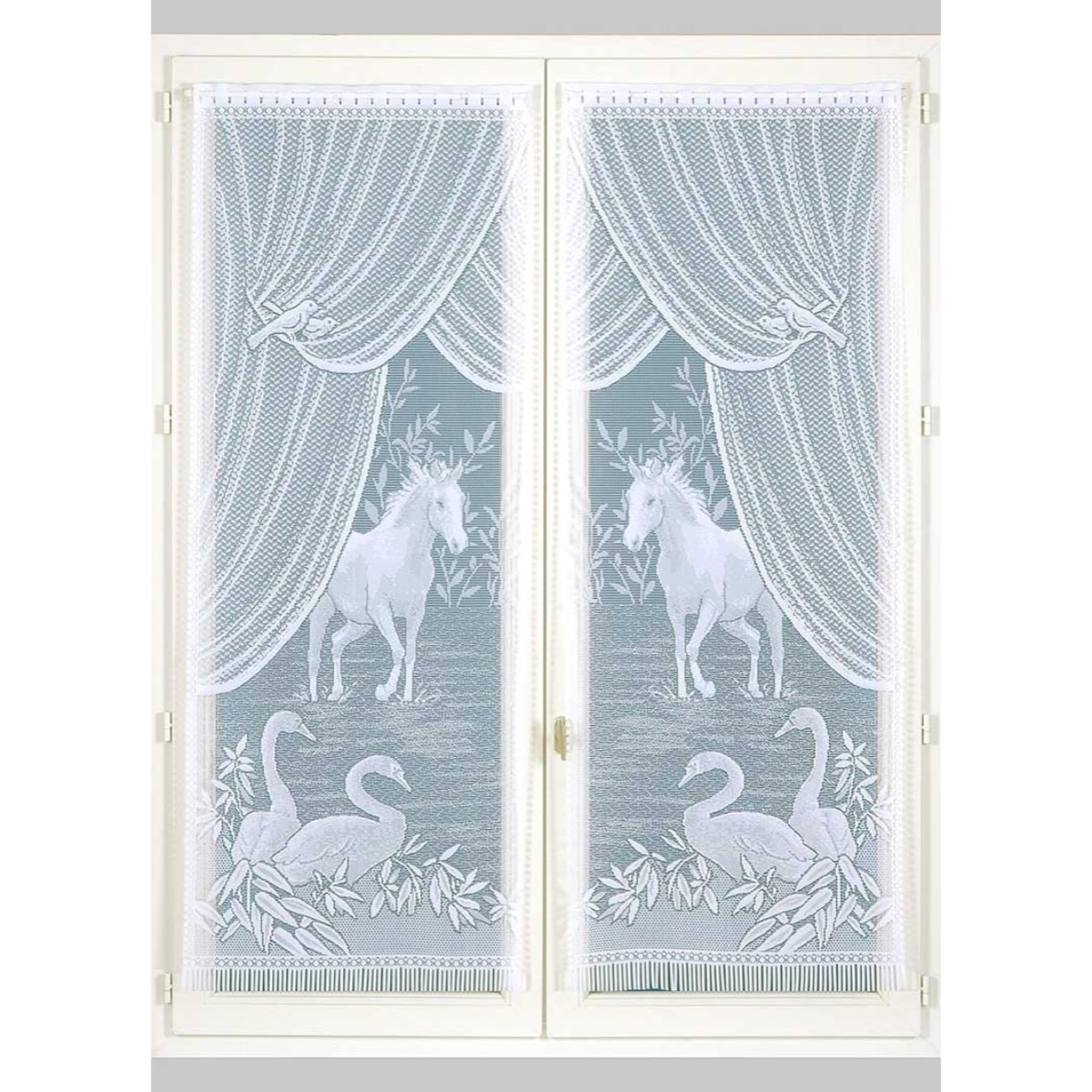 Paire de petits voilages Esprit 'Equestre' - Blanc