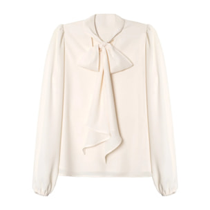 Blusa de manga larga con escote en pico y lazada multiposición