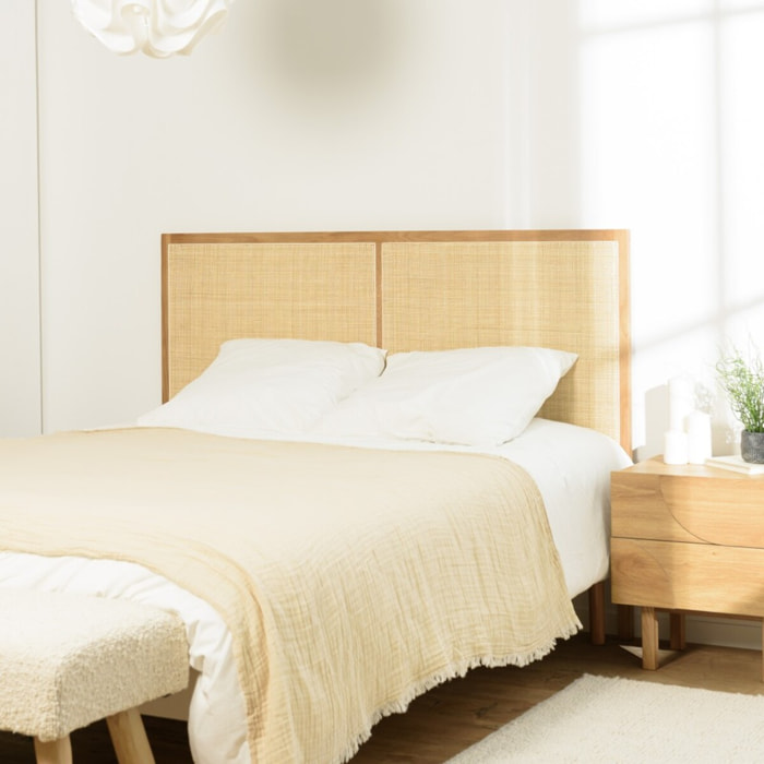 SYA - Tête de lit en rotin naturel et chêne massif pour lits 140/160cm