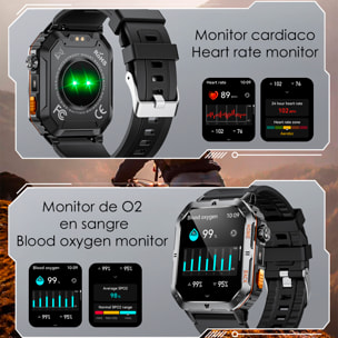 Smartwatch MT62 con corona multifunción inteligente, más de 100 modos deportivos. Batería larga duración con 1000mAh y linterna.
