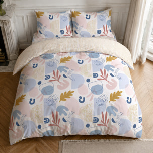 Parure housse de couette 100% coton motif floral printemps rose - Anisa