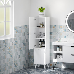 Colonne salle de bain - porte, 2 étagères, panier à linge - dim. 35 x 31,5 x 144 cm - blanc