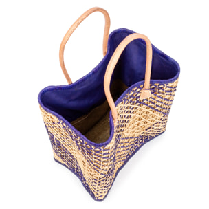 Zavattarello borsa a spalla donna. Realizzato in rafia e tessuto, con manici in pelle.