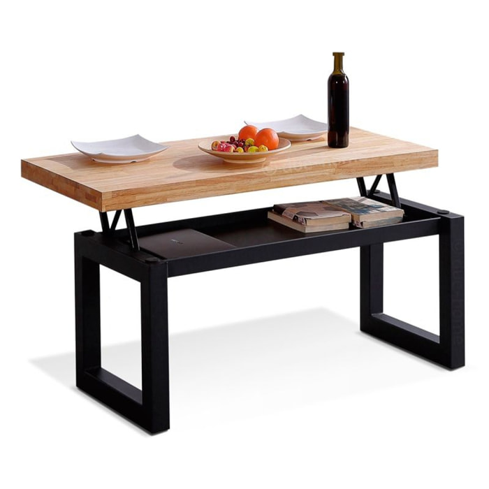 Mesa de centro elevable con almacenaje oculto en roble salvaje y negro 120x47,5-62 cm Loft Roble salvaje - Negro