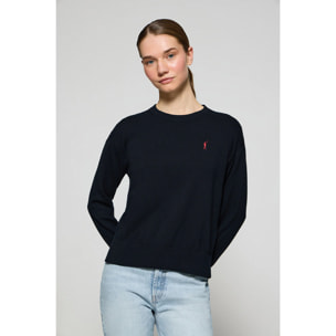 Maglione in filo blu marino a girocollo e logo ricamato Rigby Go