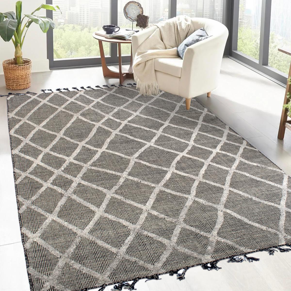 Authentique tapis tissé main en relief en laine