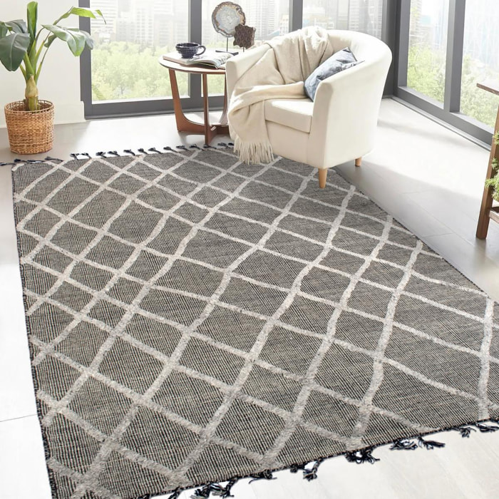 Authentique tapis tissé main en relief en laine
