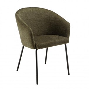 ULYSSE - Lot de 2 chaises tissu vert olive pieds acier noir