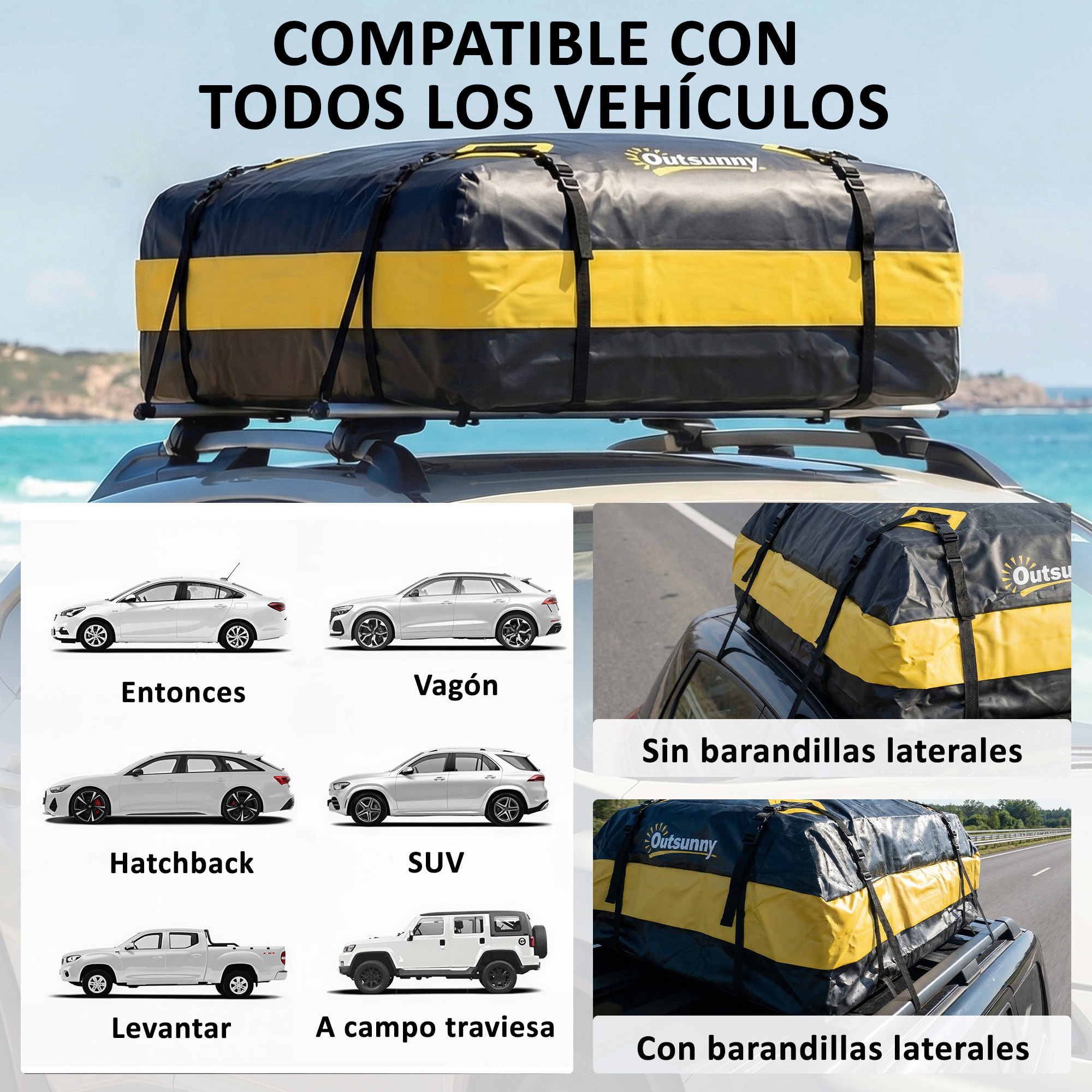 Bolsa de Techo para Coche 425L, Impermeable, Cofre de Techo para Coche con 8 Correas Ajustables, Alfombrilla Antideslizante, Ganchos, Adecuada para Todos Los Vehículos con/sin Portaequipajes