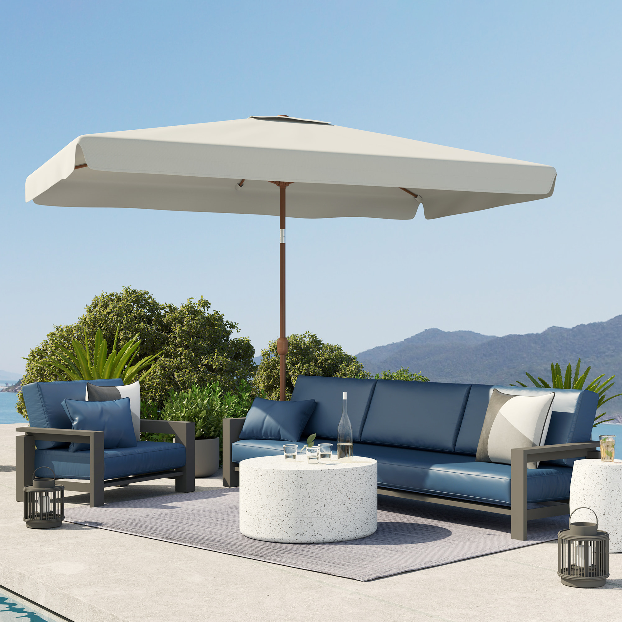 Sombrilla de Terraza Exterior 300x200 cm Parasol de Terraza Exterior con Ángulo Ajustable Mástil de Aluminio Manivela y Protección UV 50+ Sombrilla para Jardín Patio Crema