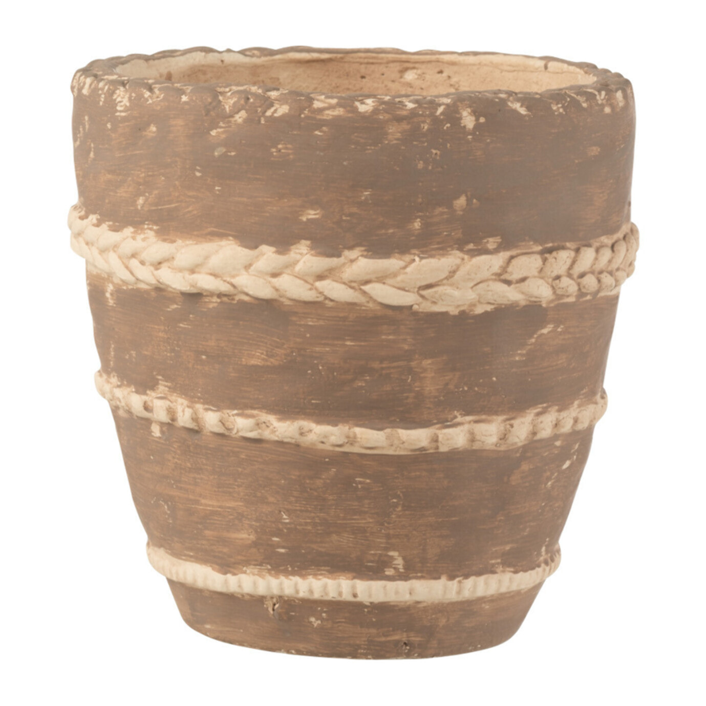 J-Line cache-pot Tresse - poterie - marron - medium - 2 pièces -  Ø 15 cm