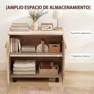 Aparador con Ruedas, Aparador de Salón con 2 Puertas y Estantes, para Sala de Estar, Dormitorio, Oficina, 60x35x65 cm, Natural