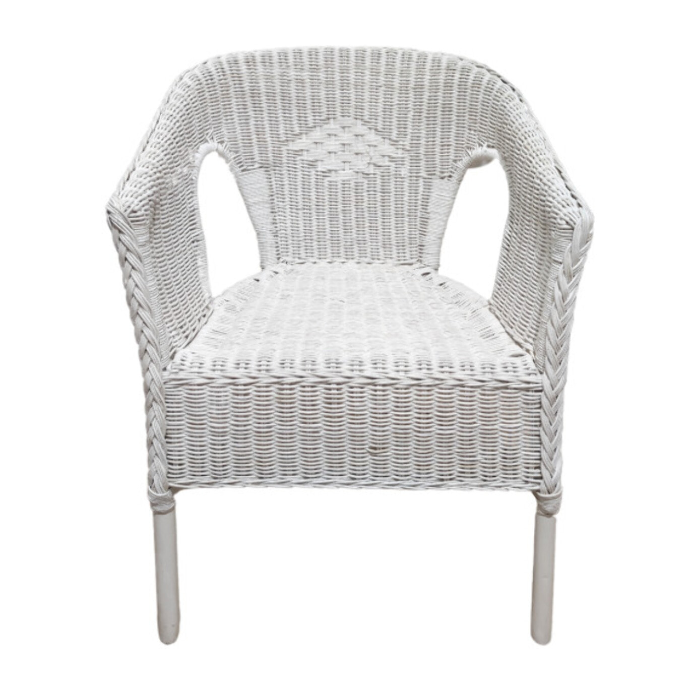 Fauteuil en rotin blanc tressé avec accoudoirs, pour jardin et intérieur - VIVIA