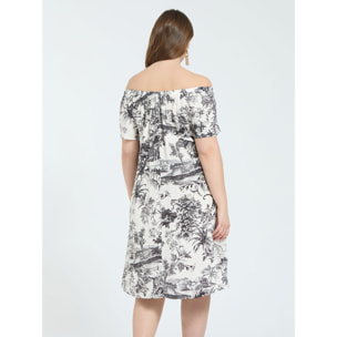Fiorella Rubino - Vestido off-shoulder con estampado exótico - Negro