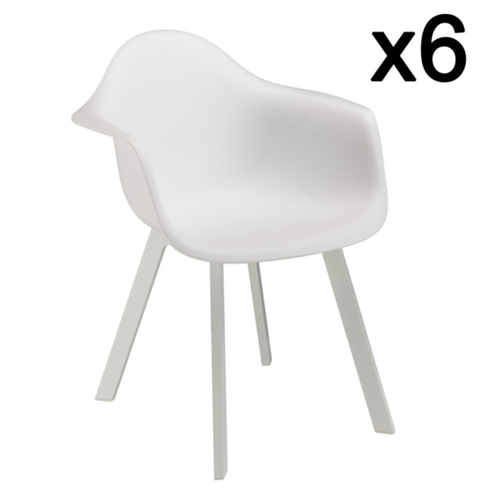 MALO - Lot de 6 fauteuils blancs dossier arrondi