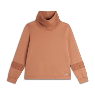 Felpa con collo alto a coste e inserti tricot a trecce