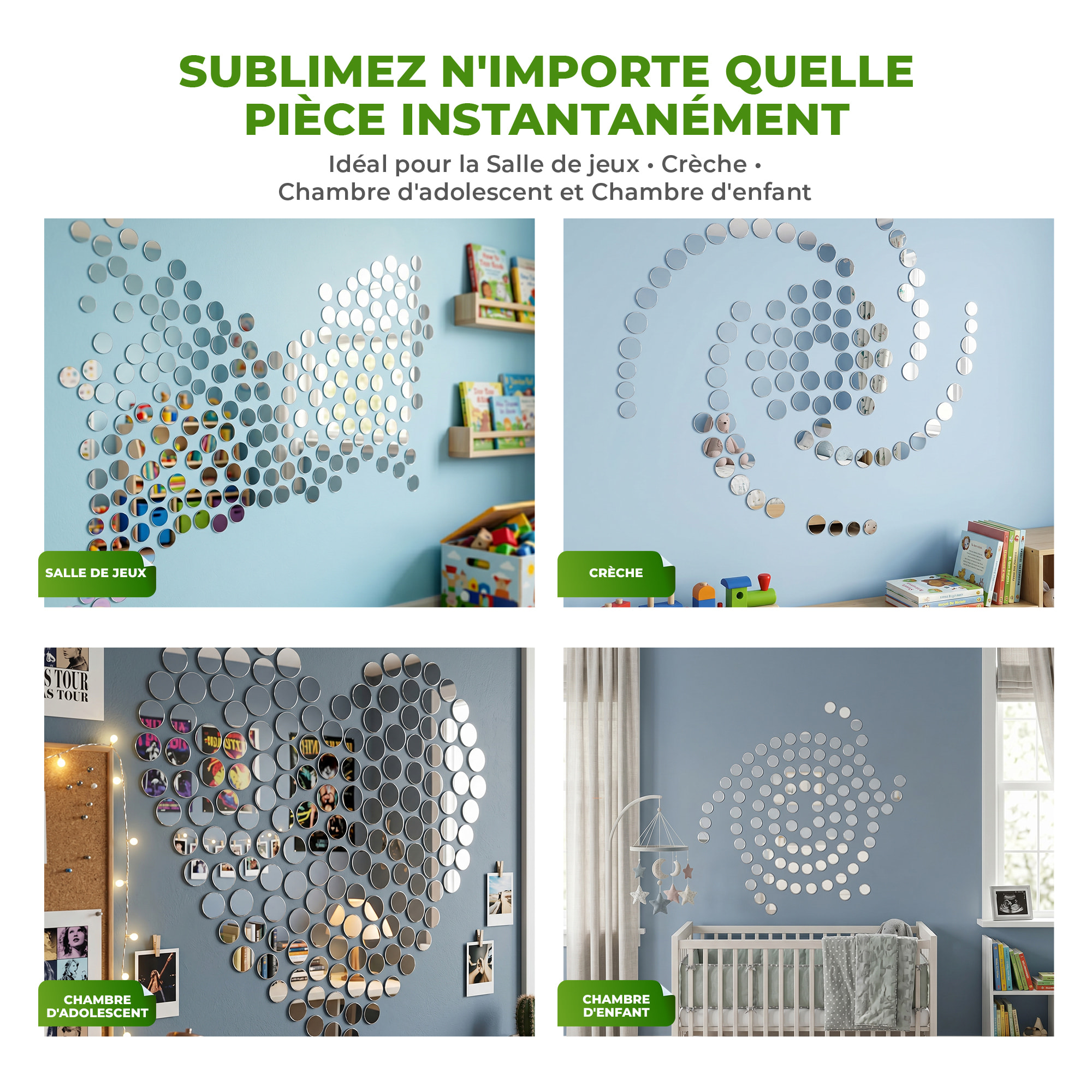Pack de 100 cercles en papier adhésifs 3D métal argentés