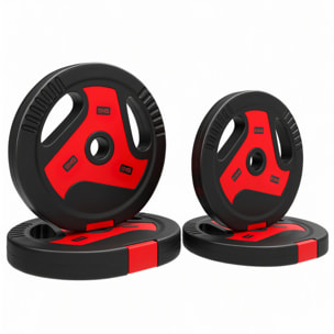 Juego de Discos de Pesas de 4 Piezas, Agujero Ø25 mm, Total 15 kg, 2x5kg, 2x2,5kg, de PP, Placas de Pesas con Agarres, para Mancuernas y Barras, para Casa, Gimnasio, Negro y Rojo