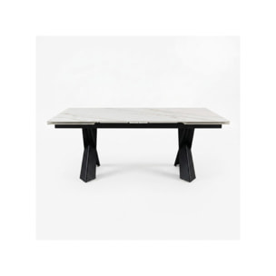 Table à manger extensible 200/300cm céramique blanc effet marbré - NYLA