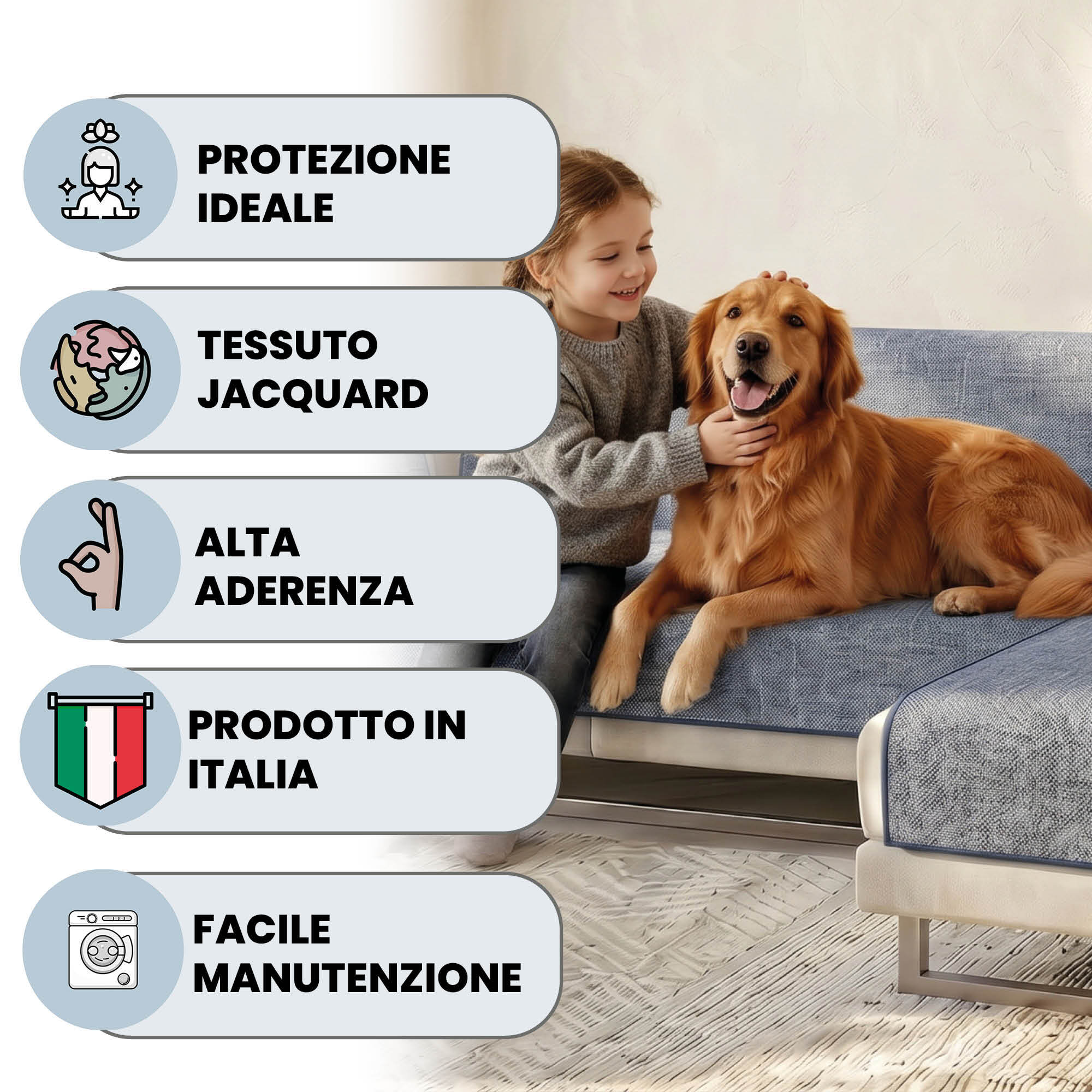 COPRIDIVANO PENISOLA DESTRA COMFORT, Antiscivolo, Cotone+Microfibra+Fibre Varie, Made in Italy - BLU SCURO