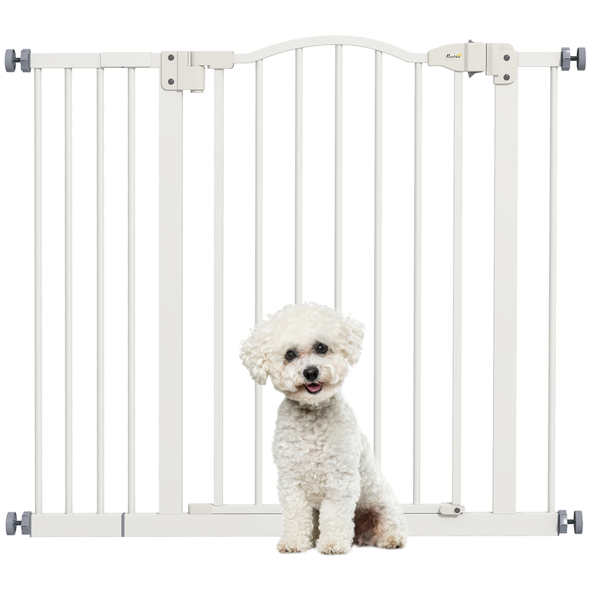 Barrera de seguridad para Perros Extensible 74-94 cm, para Puertas y Escaleras, Barrera para Perros con Extensión 14 cm, Montaje a Presión y Doble Bloqueo, Blanco