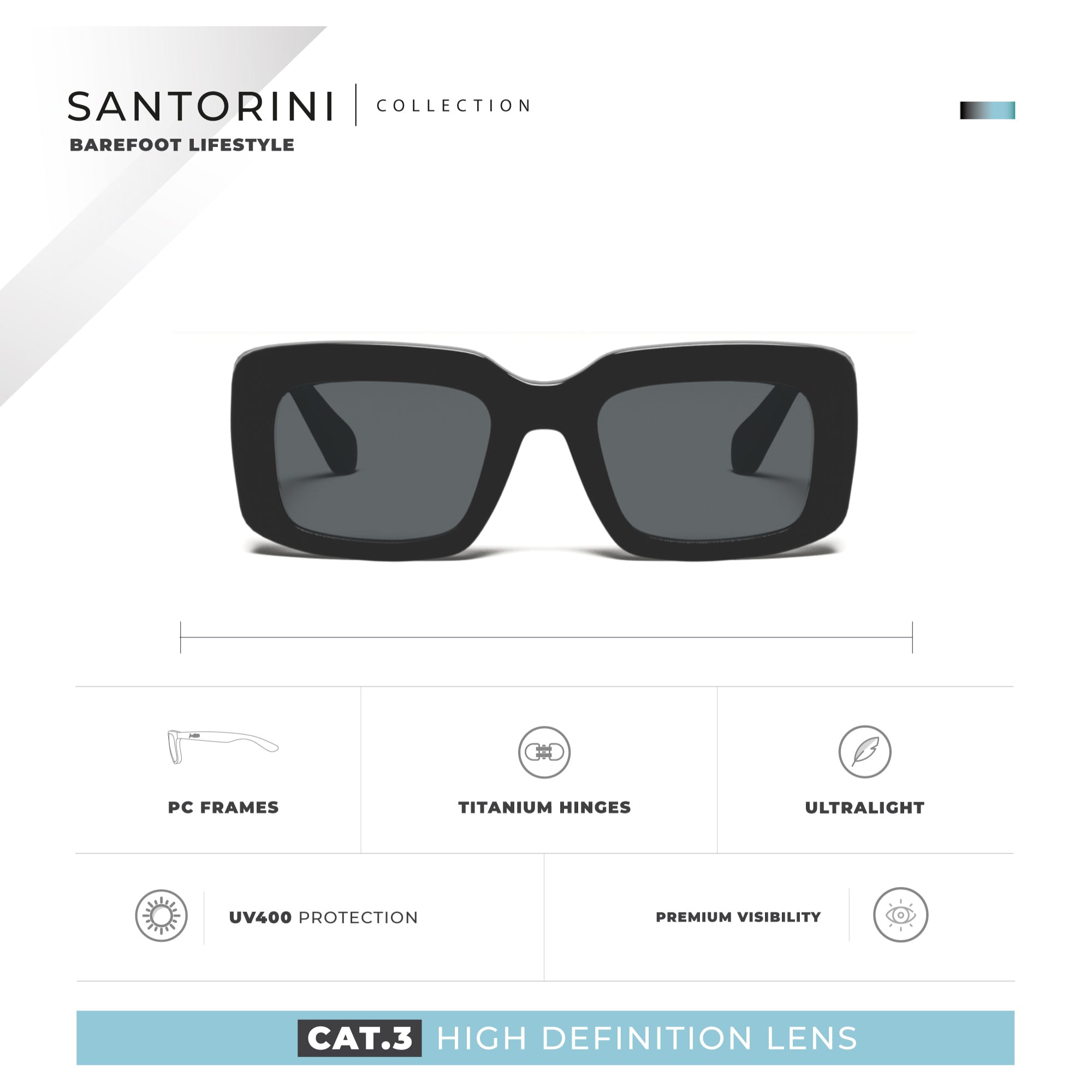 Gafas de Sol Santorini Negro Hanukeii para hombre y mujer