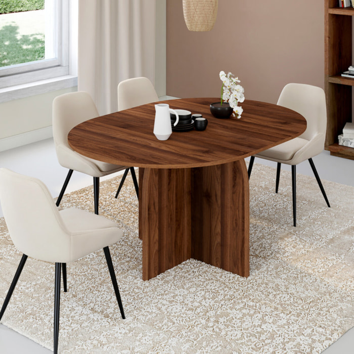 Table à manger ronde extensible Japandi Ø110-150cm effet noyer