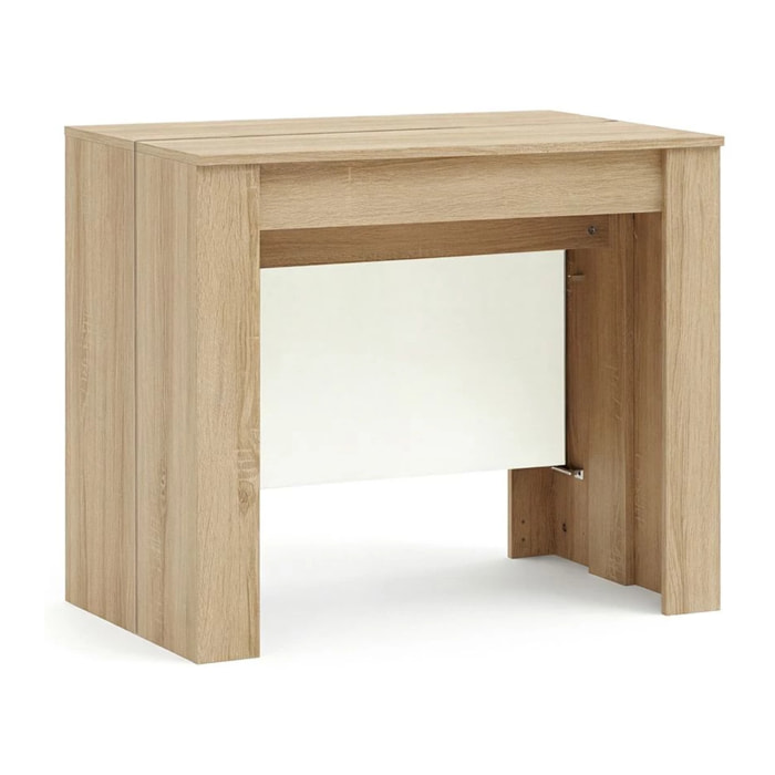Mesa consola extensible en roble canadian y blanco artik 50-235x90 cm Denis Roble Canadian - Blanco Artik (Blanco Mate)