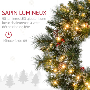Couronne de Noël artificielle LED 60 cm - pommes de pin, baies rouges, 50 LED blanc - effet enneigé