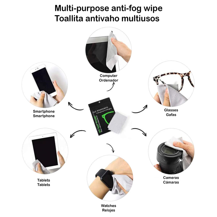 Toallita antivaho para gafas, lentes, pantallas. Paño reutilizable.
