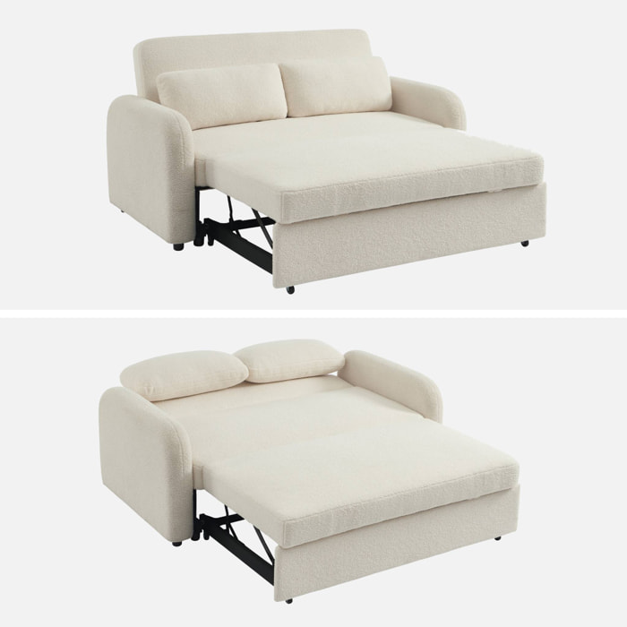 Canapé convertible arrondi 2 places bouclette crème L 170 x P 90 x H 88cm - Lino