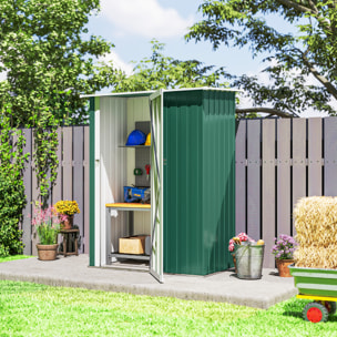 Caseta de Jardín 1,07 m² 142x86x189 cm Cobertizo Exterior Metálico con Puerta Cerradura y Orificios de Drenaje para Almacenamiento de Herramientas Verde