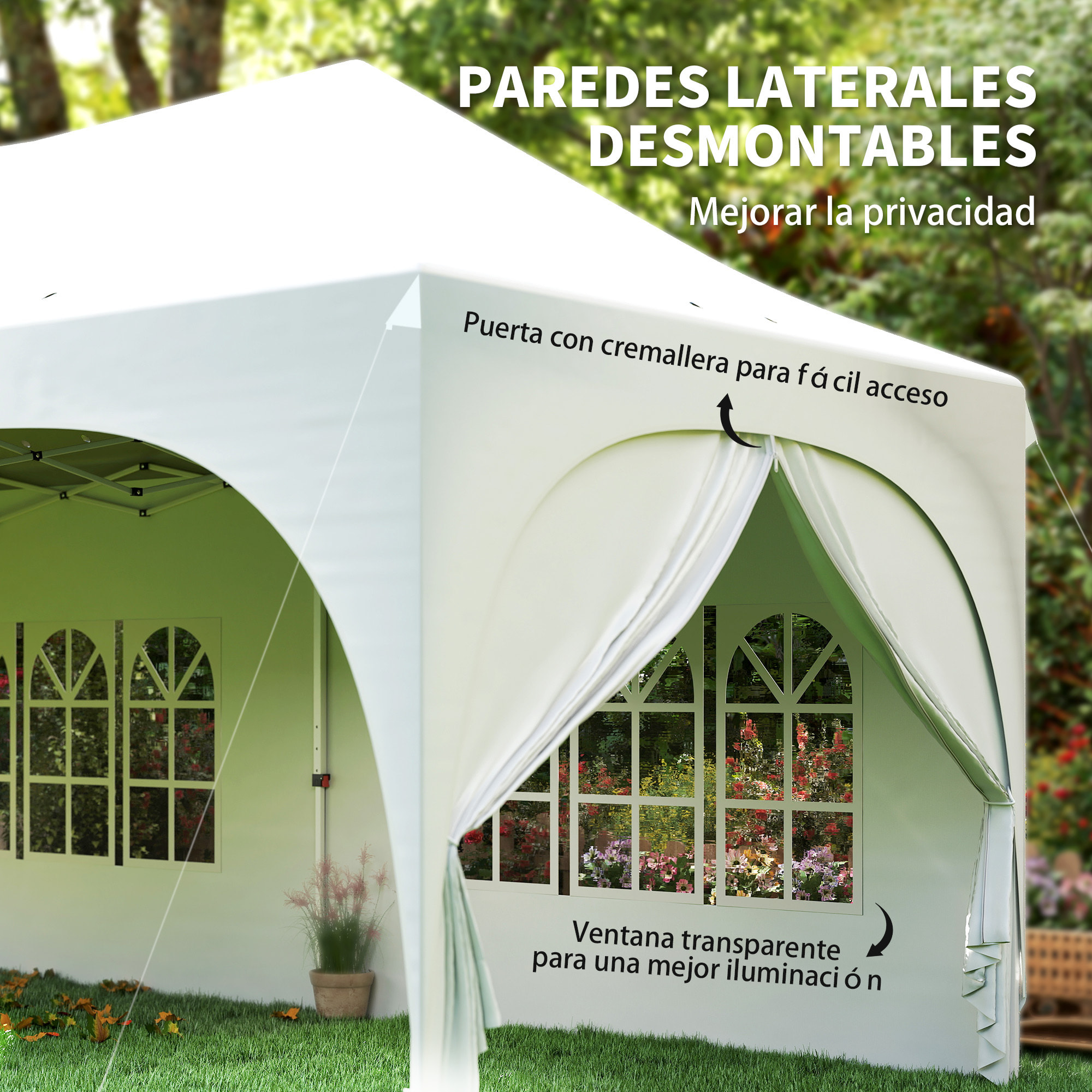 Carpa Plegable 6x3 m, Pop-up, con 6 Laterales Extraíbles, Cenador de Jardín con Altura Ajustable, Ventanas, Bolsa de Transporte, UPF30+, Gazebo para Camping, Fiestas, Exterior, Gris Claro