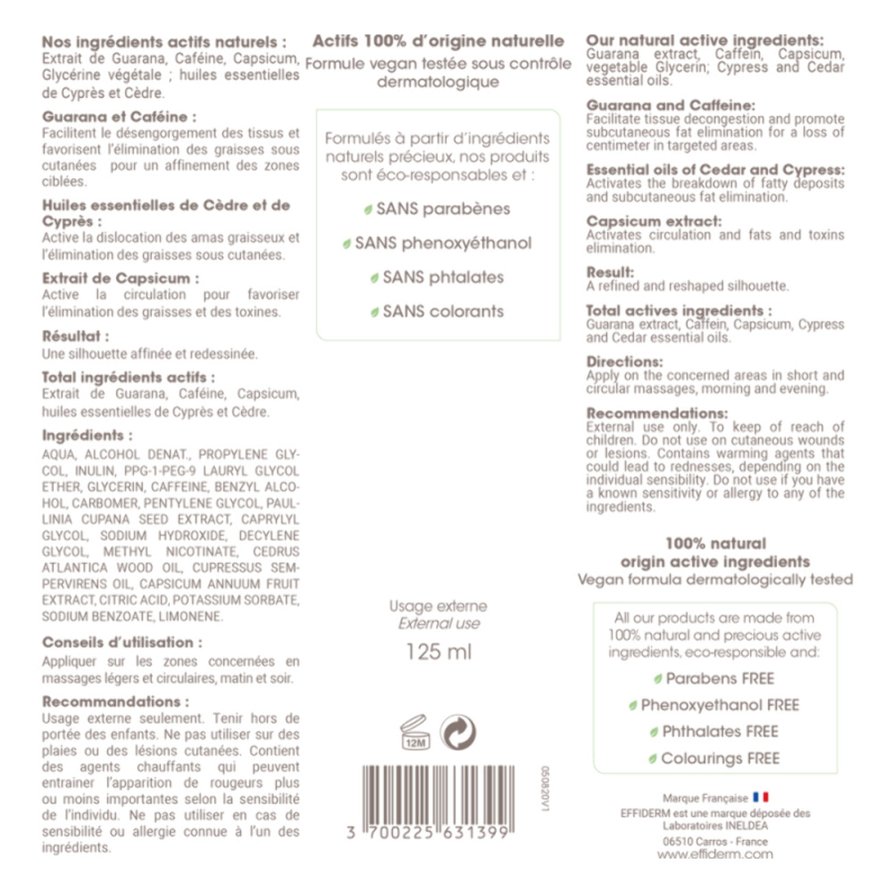 EFFIDERM - Routine Minceur Corps - Gel Minceur Anti-Cellulite Désinfiltrant + Gel Amincissant Chauffant Spécial Zones Rebelles- Aide à éliminer la graisse localisée et à affiner la silhouette