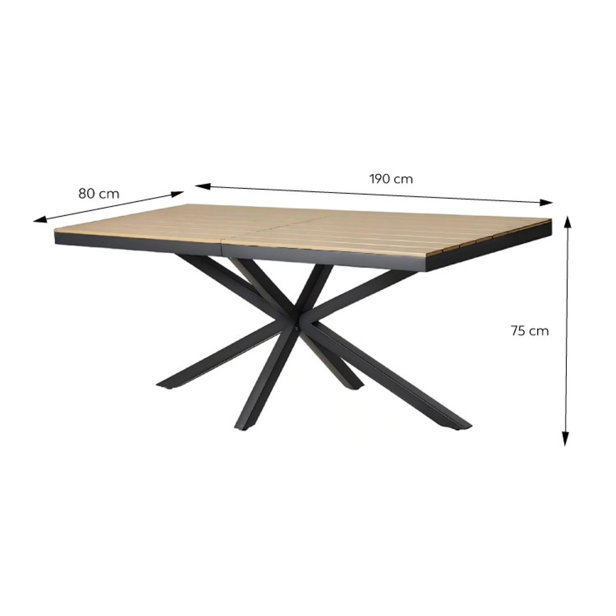 Ensemble de jardin table 190cm effet bois + 8 fauteuils SODRE