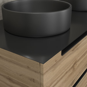 Meuble salle de bains 120cm Chene et noir, Vasques rondes Diam 36cm et Miroir Led 120x70 - OMEGA