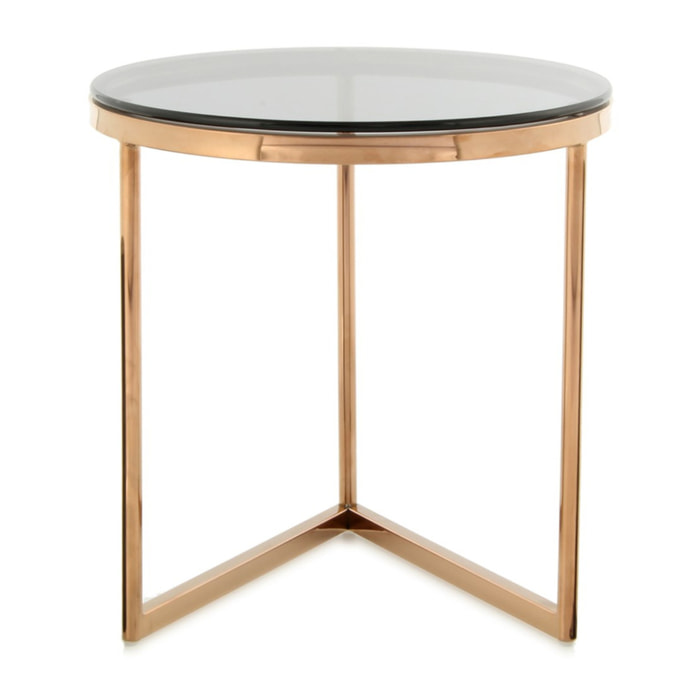 Tavolino da salotto Wynona in acciaio oro rosa e vetro grigio
