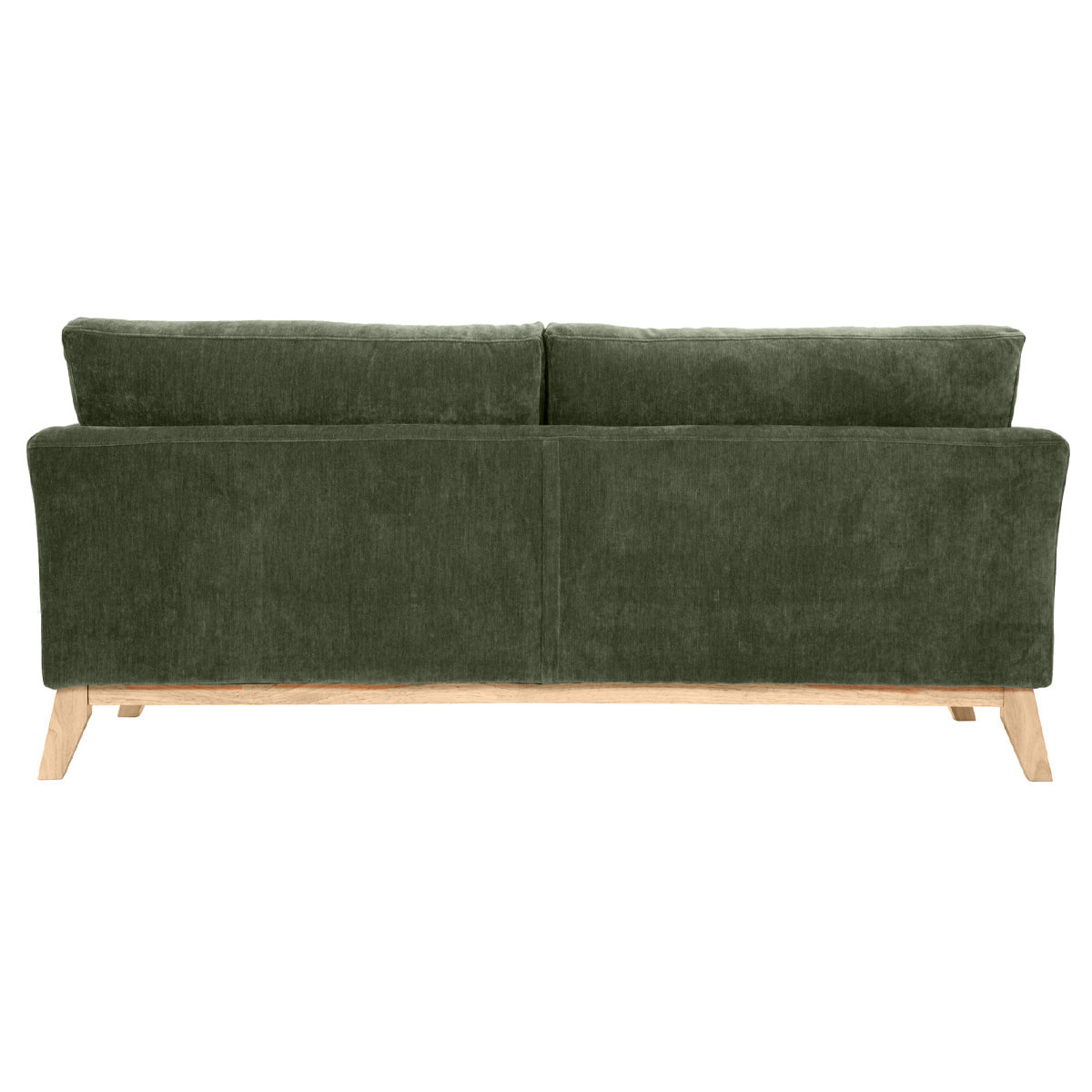 Canapé scandinave déhoussable 3 places en tissu effet velours vert kaki et bois clair OSLO
