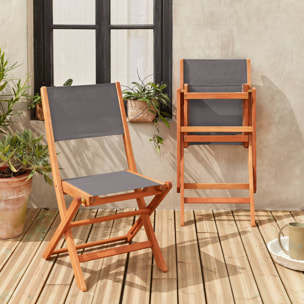 Chaises de jardin en bois et textilène - Almeria Gris anthracite - 2 chaises pliantes en bois d'Eucalyptus huilé et textilène