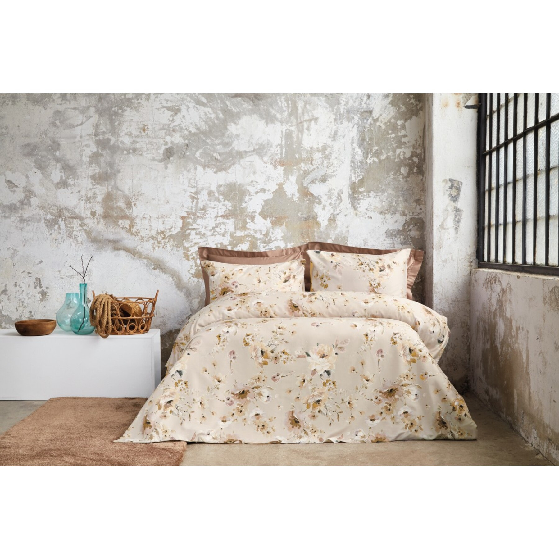 Parure housse de couette 240x220 cm et 2 taies d'oreiller 63x63cm satin de coton imprimé