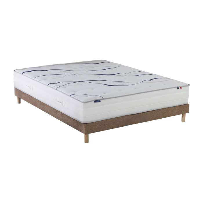 Ensemble matelas mousse HD SERENA + sommier, chenille bouclettes Moka