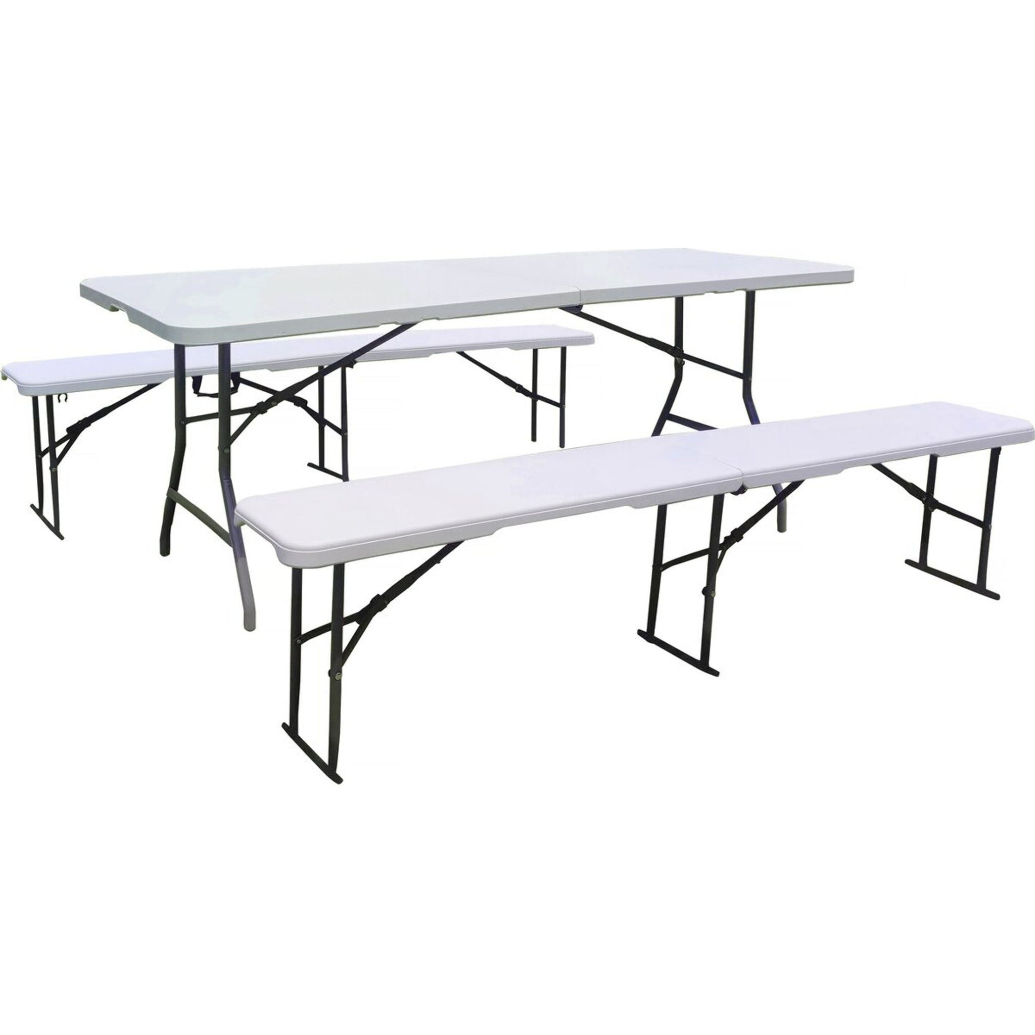 Ensemble Table de jardin pliante + 2 Bancs pliants " Foldy" - Blanc