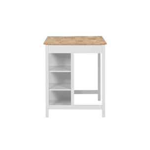 Îlot central de cuisine MOLENE. plateau en bois d'hévéa. 120x75cm. blanc. 5 étagères. 1 porte. 1 tiroir. L 120 x P 75 x H 90cm