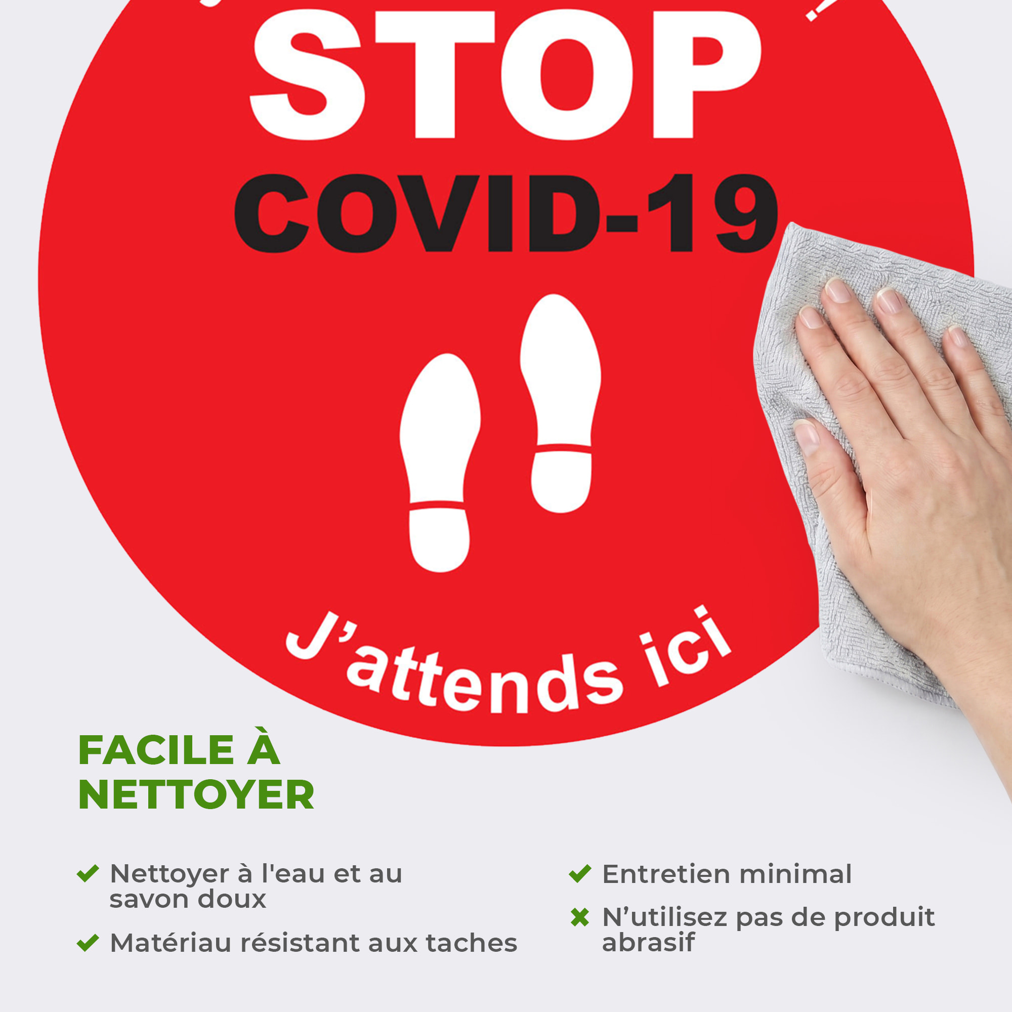 Sticker Sol avec laminat de Protection en Plastique Anti-dérapant | Stickers adhésif Sol - SOL STOP COVID-19 - 1 sticker